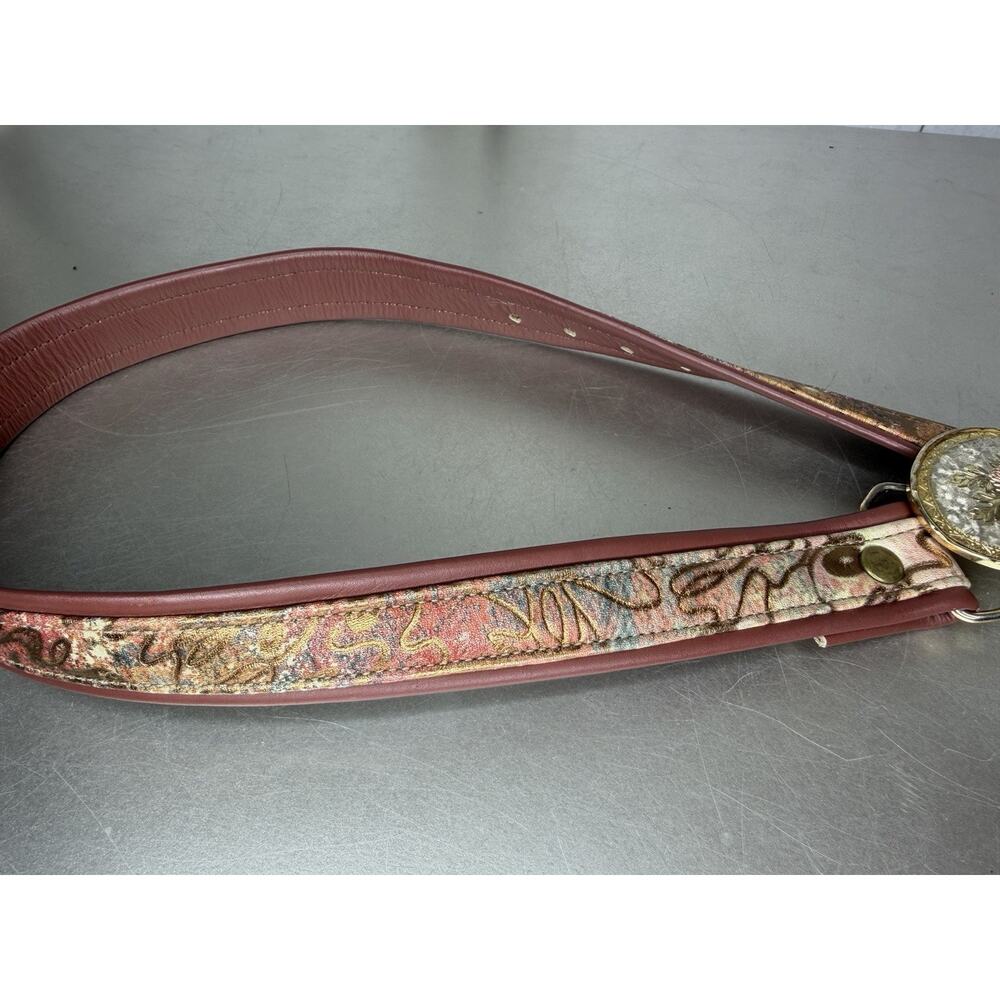 Vintage Belt Buckle Silver Rose Yellow Gold Etched Floral Metallic Belt XS - Picture 3 of 3